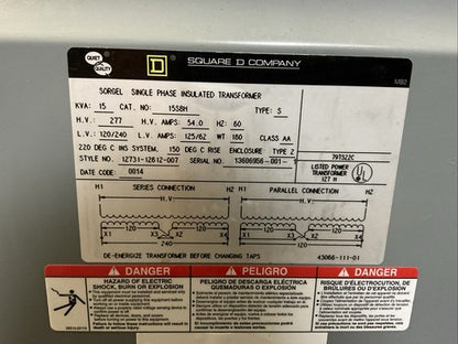 SQUARE D 15S8H SORGEL 15KVA H.V. 277 54A L.V. 120/240 125/62A TRANSFORMER1