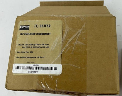 DAYTON 35JF52 IEC ENCLOSED DISCONNECT 20HP 600VAC 3PH 60HZ 32A1