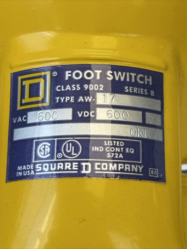 SQUARE D CLASS 9002 TYPE AW-17 SERIES B FOOR SWITCH 600VAC 600VDC1