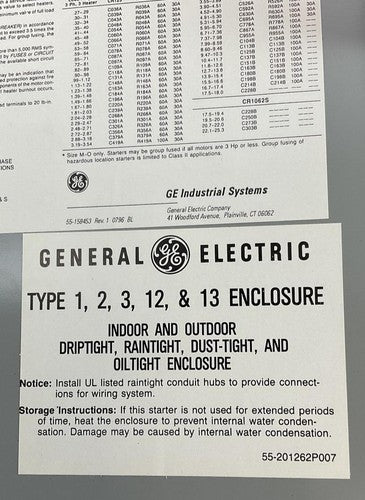 GENERAL ELECTRIC CR1062S3AAT302R MANUAL MOTOR STARTER 3POLE 120V6