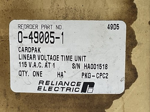 RELIANCE ELECTRIC O-49005-1 CARDPAK LINEAR VOLTAGE TIME UNIT 115VAC 0-49005-11