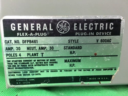GENERAL ELECTRIC GE DFPB461 30 AMP 600V FUSIBLE GROUND BUS PLUG 4P FLEX-A-PLUG1
