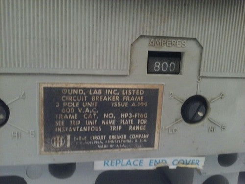 ITE CIRCUIT BREAKER HP3-F160 3P 800A TRIP 600VAC W/ HP3-T800 TRIP UNIT1