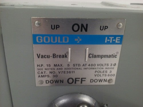 GOULD ITE V7E3611 TWIN VACU BREAK CLAMPMATIC SWITCH 3P 3PH 30A 600V 20HP2