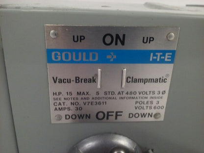 GOULD ITE V7E3611 TWIN VACU BREAK CLAMPMATIC SWITCH 3P 3PH 30A 600V 20HP2
