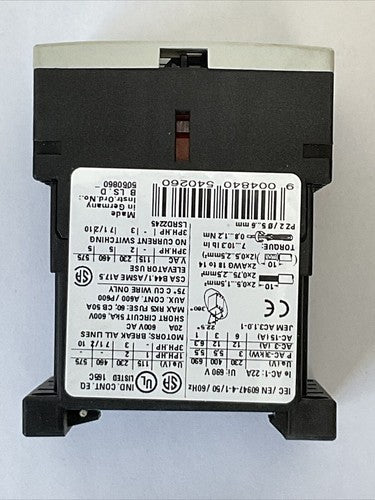 SCHRACK LSRD2245 CONTACTOR 20A 600VAC 3PH 10HP COIL 24VDC2