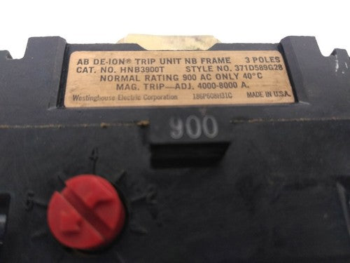 WESTINGHOUSE HNB3900T CIRCUIT BREAKER TRIP UNIT 900A 3P NB FRAME1