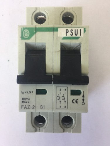 KLOCKNER MOELLER FAZ-2-S1 CIRCUIT BREAKER 2 POLE 400/415VAC0