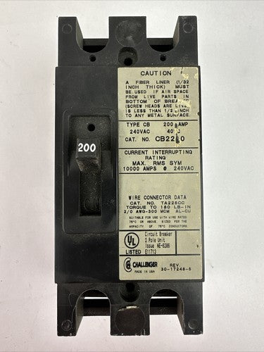 CHALLENGER CB2200 CIRCUIT BREAKER 200AMP 240VAC 2POLE0
