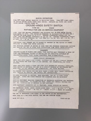 CROUSE-HINDS GH324N 200 AMP 240 VAC GENERAL DUTY SAFETY SWITCH5