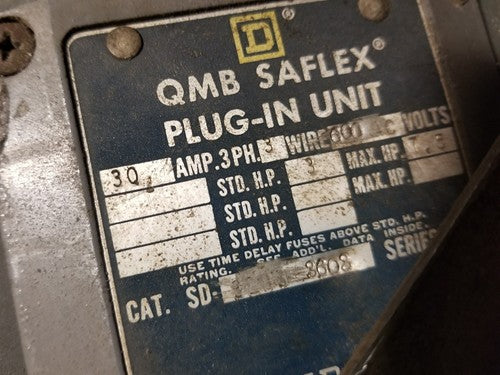 Square D SD-3203 QMB Saflex Plug-In Unit 30A 240V 7.5HP 3P 3W Fusible Bus Plug 1