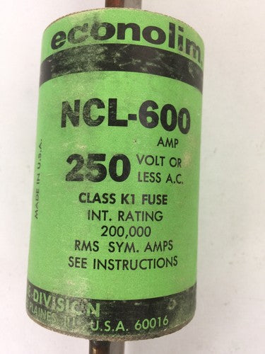 ECONOMY ECONOLIM NCL-600 CURRENT LIMITING FUSE 600A 250VAC CLASS RK13