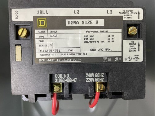 SQUARE D 8502 SDG2V03 SER A AC MAGNETIC NEMA RATED CONTACTOR IN TYPE 1 ENCLOSURE2