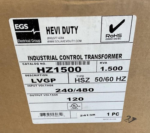 EGS HEVI DUTY HZ1500 1.500KVA OUTPUT 120V INPUT 240/480V INDUSTRIAL CONTROL TRAN0