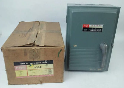 FPE 1632 TYPE A FUSIBLE SAFETY SWITCH 3P, 60A, 240VAC, 4 WIRE, 3 BLADES,7 1/2HP 0
