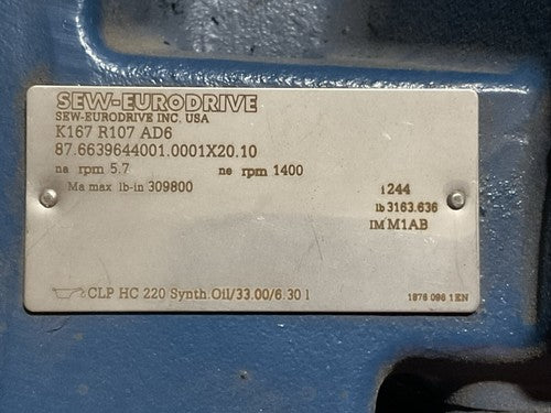 SEW-EURODRIVE K167 R107 AD6 87.6639644001.0001X20.10 na rpm 5.7 ne rpm 14001