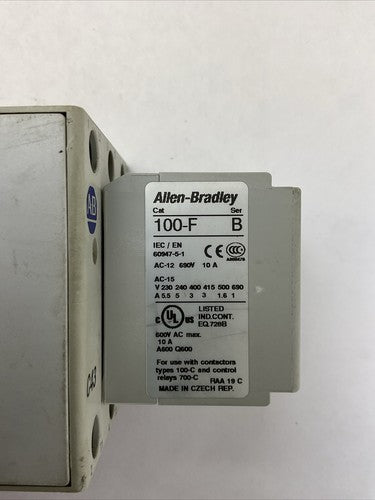 ALLEN BRADLEY 100-C43D*00 CONTACTOR SER A 600VAC 63A 3PH 30HP COIL 24VDC 100-F2