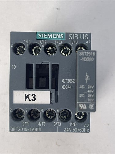 SIEMENS 3RT2015-1AB01 CONTACTOR 600VAC 20A COIL 24V 50/60HZ 3RT2916-1BB00 SURGE0