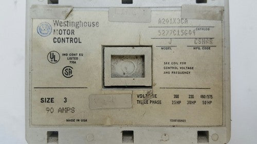 WESTINGHOUSE A201K3CA MOTOR CONTROL - SIZE 3 - MODEL J20 - 90A - 3-PH 5277c15g041