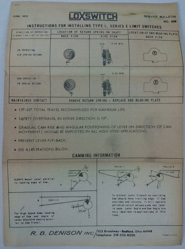R.B.DENISON PL300WDR2M4, SERIES D,LOX-SWITCH LIMIT SWITCH,600V,NEW SURPLUS,PL3008