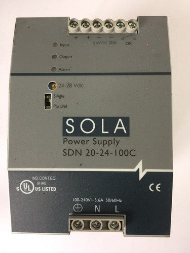 SOLA SDN 20-24-100C POWER SUPPLY 100-240VAC 5.6A 24VDC 20A0