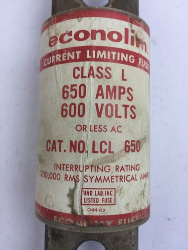 ECONOMY LCL650 ECONOLIM CURRENT LIMITING FUSE 650AMP 600VAC CLASS L3