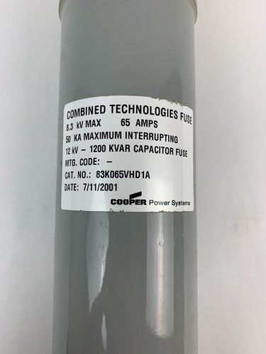 COOPER / COMBINED TECHNOLOGIES 83K065VHD1A X-LIMITER BACKUP FUSE / 8.3kV / 65A2