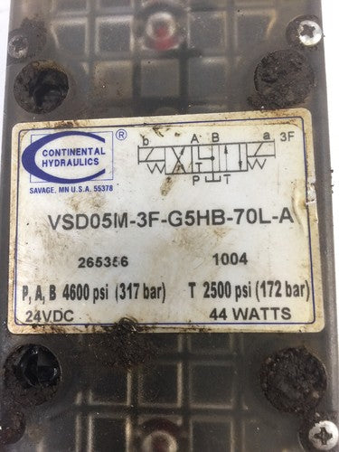 CONTINENTAL HYDRAULICS VSD05M-3F-G5HB-70L-A VALVE 24VDC 44 WATTS1