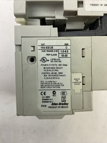 ALLEN BRADLEY STARTER (100-C09*10 SER A COIL 120V + 193-EECB SER C 1.0-5.0A)2