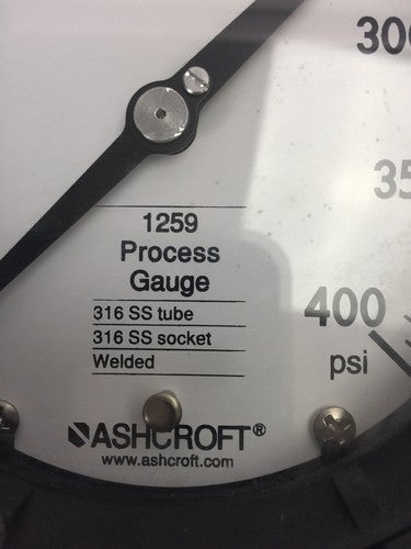 ASHCROFT 1259 PROCESS GAUGE 400 PSI 316 SS TUBE 316 SS SOCKET WELDED1