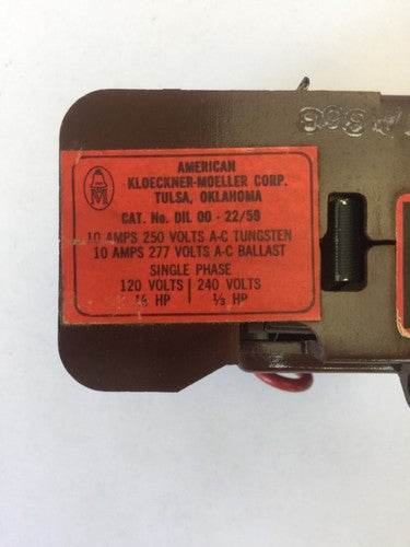 KLOECKNER MOELLER DIL 00-22/59 CONTACTOR 10A 120V 1/4HP 240V 1/3HP SINGLE PHASE1