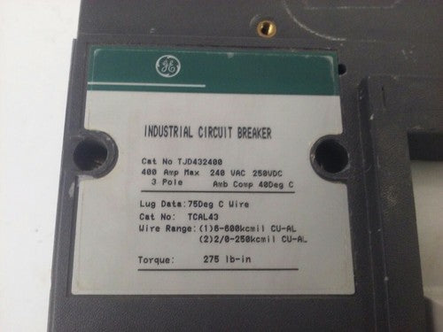 GENERAL ELECTRIC TJD432400 CIRCUIT BREAKER TRIP UNIT 400A 240VAC/250VDC 3P 22KA1