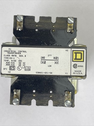 SQUARE D 9070 EO-1 CONTROL CIRCUIT TRANSFORMER SERIES B PRI. V 277 SEC. V 120 0