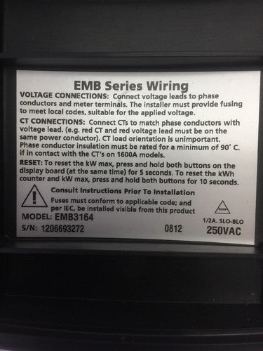 SQUARE D EMB3164 POWER LOGIC ENERGY METER 250VAC 7