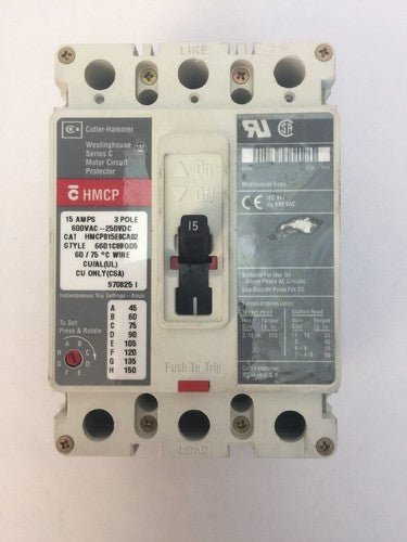 CUTLER HAMMER HMCP015E0CA02 15AMP 600VAC 250VDC MOTOR CIRCUIT PROTECTOR SERIES C0