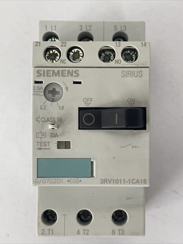 SIEMENS 3RV1011-1CA15 MOTOR PROTECTION CLASS 10 600VAC 2HP 33A TRIP 1.8-2.5A0