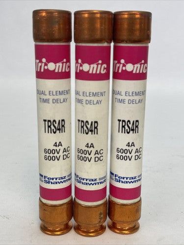 FERRAZ SHAWMUT TRS4R TRI-ONIC TIME DELAY FUSE 600V AC/DC 4AMP (LOT OF 3)0