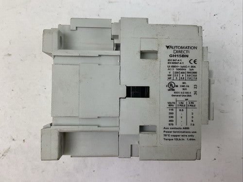 AUTOMATIONDIRECT GH15BN-3-10A CONTACTOR 600VAC 20A 3PH 7.5HP COIL 110-120V4