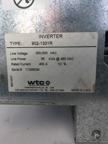 WELDING TECHNOLOGY 902-1301R GEN6 MFDC INVERTER 350-500 VAC 36 KVA@480 VAC 400 A1