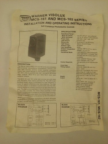 WARNER ELECTRIC MCS-161 PHOTOSCANNER PHOTOELECTRIC CONTROL 7120-448-0054
