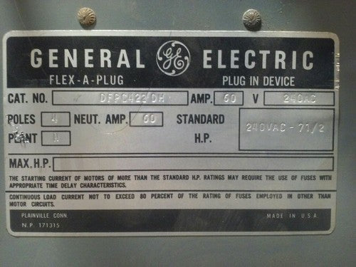 GE DFPC422DH BUS PLUG 4P 60A 240V W/ DH1P42 4P 30-60A TYPE DH1 600V FLEX A PLUG1