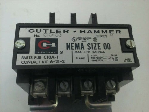 CUTLER HAMMER C10AG3 SER.A1 CONTACTOR 3PH 575V 9A 2HP SIZE 00 120V COIL2