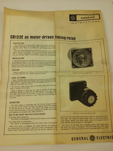 GE CR122E1087B02 MOTOR DRIVEN TIMER, 115/230V, 15/30 MAKE, 3/1.5 BREAK, 60HZ,NEW10