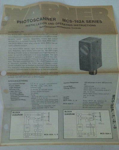 WARNER ELECTRIC 7120-448-047 MODEL MCS-162A PHOTOSCANNER PHOTOELECTRIC CONTROL 4