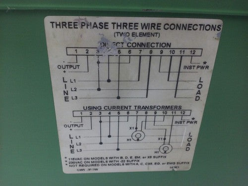 OHIO SEMITRONIC, GW5-022E AC WATT TRANDUCER, 3PH, 3W, TWO ELEMENT, 0-150V, 0-20A2