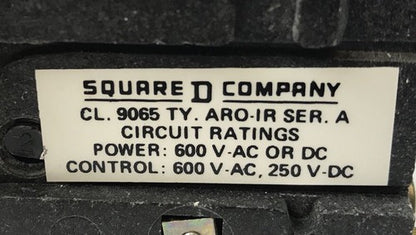 Square D 9065 ARO-1R Thermal Overload Relay 600 V Max AC 250 V Max DC 25 Amperes1