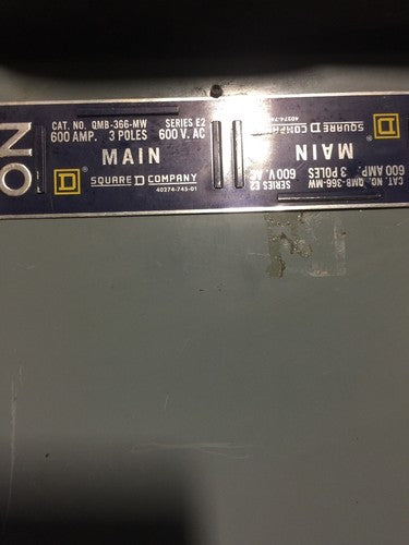 SQUARE D QMB QMB366MW 600 AMP 600V FUSED PANELBOARD SWITCH E2 MAIN qmb366mw 600v1