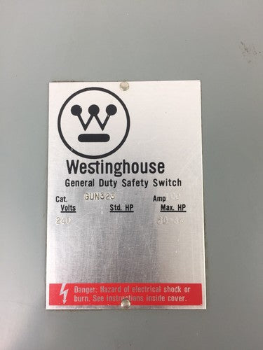 WESTINGHOUSE GUN323 SAFETY SWITCH 240 VOLT AC 100 AMP TYPE 1 ENCLOSURE INDOOR1