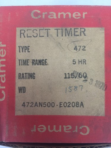 CRAMER 472AN500-E0208A RESET TIMER RATING 115/60 TIME RANGE 5 HR 1