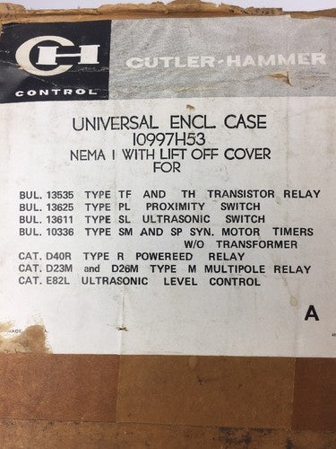 CUTLER HAMMER 10997H53 ENCLOSURE CASE W/LIFT OFF COVER FOR RELAYS TIMERS SWITCH0